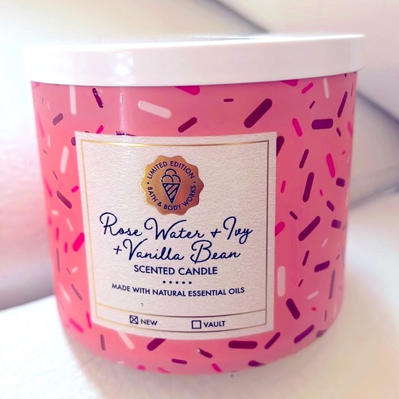 Bath & Body Works Other - Rose Water + Vanilla Bean Scented Candle! Limit Edition!